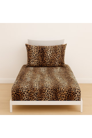 Tek Kişilik Leopar Desen 90 X 200 Cm Lastikli Çarşaf Ve Yastık Kılıfı Kahve