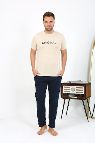 Akbeniz Erkek Kısa Kol Penye Pijama Takımı 6867 Krem Krem