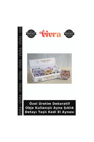 Özel Üretim Dekoratif Obje Kullanışlı Ayna Şıklık Detayı Taşlı Kedi El Aynası Diğer
