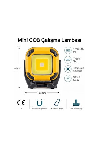 İdragon W8129-1 Şarjlı Cob Led Çalışma Lambası Mıknatıslı & Askı Klipsli Acil Durum Feneri