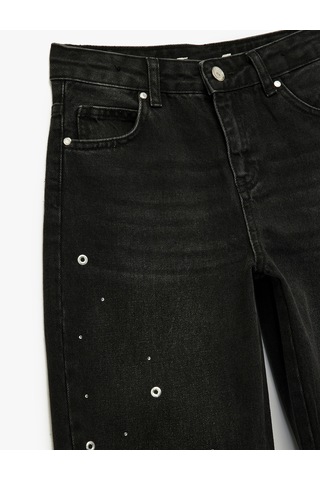 Koton Pamuklu Loose Fit Zımba Detaylı Geniş Paça Denim Pantolon Siyah 6wkg40073ad