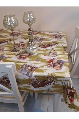Yeni Yıl Desenli Elyaflı Pvc Masa Örtüsü Silinebilir Ve Su Geçirmez Muşamba Sarı