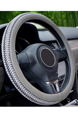 Geçmeli Direksiyon Kılıfı Hasır Örgülü Oto Direksiyon Kılıfı 37-38cm Gri