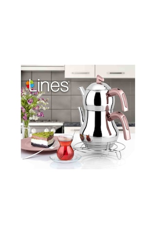 Lines Şahmeran Orta Boy Soft Kulp Çelik Çaydanlık - Rose Rose Gold
