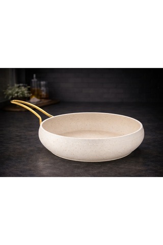 Caldora 28 Cm Gold Saplı Krem Güveç Tava Yanmaz Yapışmaz