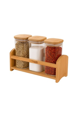 4 Parça Standlı Bambu Kapaklı Tezgah Üstü Baharat Seti - Baharat Takımı - 350 Ml Diğer
