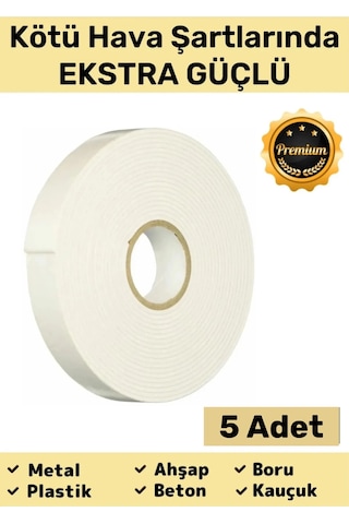 Premium Güç Kolay Uygulanır Uzun Ömürlü Kuvvetli Yapışkan İz Bırakmaz 5 Adet Çift Taraflı Köpük Bant