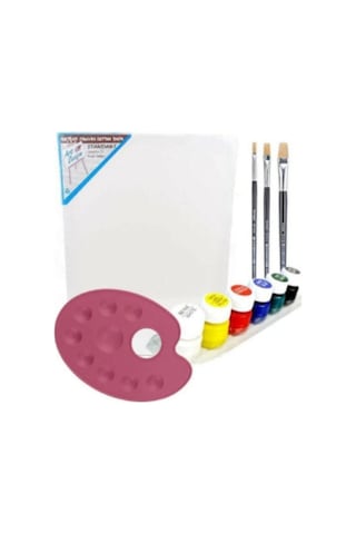 35x50 Cm Resim Tuvali Boyama Başlangıç Seti - Akrilik Boya Fırça Palet Tuval Set Tv.s 070 Çok Renkli