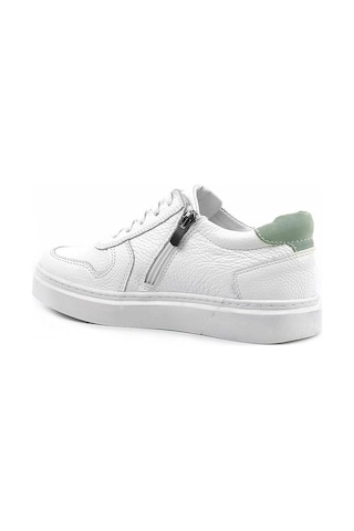 Rakerplus Hakiki Deri Beyaz Yeşil Bağcıklı Fermuarlı Çocuk Sneaker Beyaz