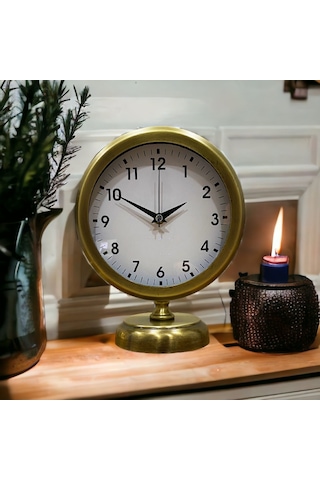 Eskitme Gold Metal Ofis Salon Otel Masa Saati 25*20 cm Y9