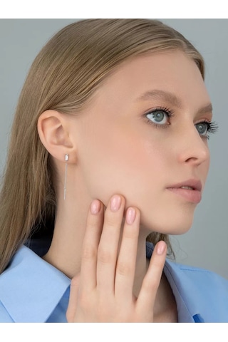 Veronika 925 Ayar Gümüş Uzun Zincirli Küpeler 12843484 Diğer