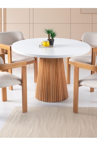 Milas Natural Ahşap Bohem Yemek Masası 130x130 Naturel - Beyaz