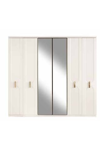 Grand Tamamı Mdf 6 Membranlı Kapaklı Reflekte Camlı Gardırop Dolap Beyaz
