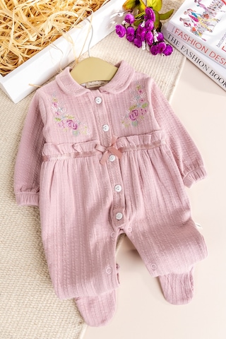 Baby Mod Çiçek Nakışlı Bebe Yaka Kız Bebek Tulum Gülkurusu