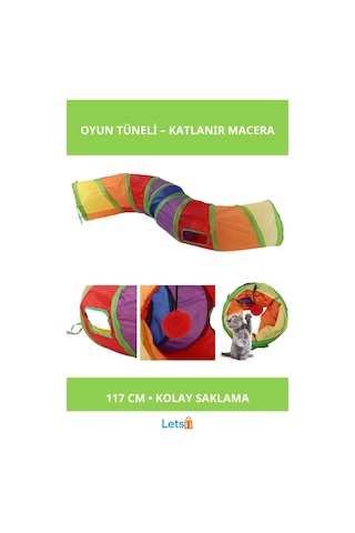 Katlanabilir Naylon Kedi Oyun Tüneli 117 Cm Eğlenceli Oyun Alanı