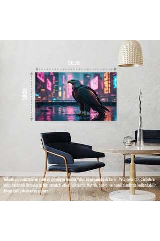 Kartal Siberpunk Dünyasında Görkemli Bir Şekilde 02 Çerçevesiz 50x30 Cm Pvc Tablo
