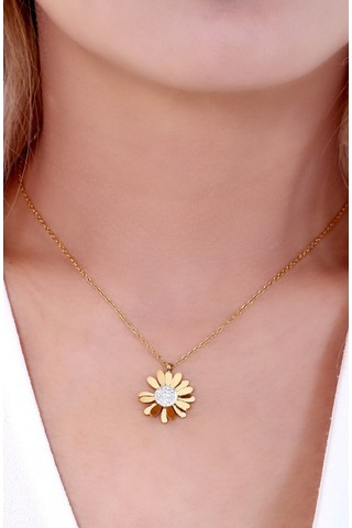 Kadın Altın Kaplama Papatya Çelik Kolye Gold Renk Altın