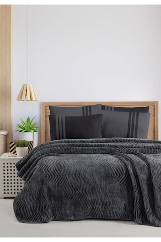 İspanyol Battaniyeli Krep Nevresim Takımı Antrasit