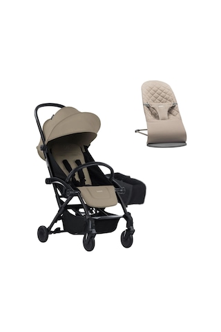 Babybjörn Bliss Ana Kucağı Woven Sand Grey & Bumprider Connect³ Bebek Arabası Black-sand - Yan Düzenleyici Çanta