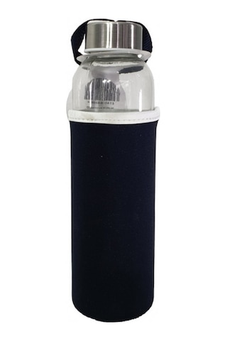 Kişiye Özel Siyah Kılıflı Cam Matara 500 Ml Hk2671