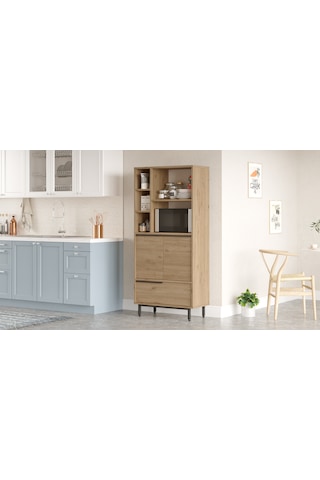 Lidya Mutfak Kiler Dolabı Mikrodalga 3 Kapaklı Raflı Metal Ayak