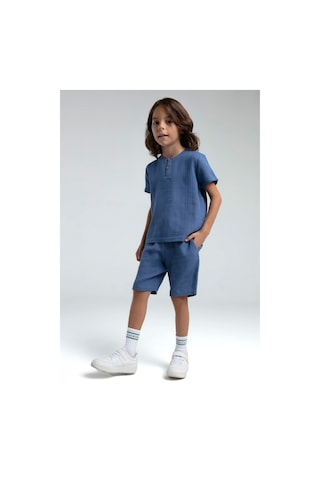 Roly Poly Premium Erkek Çocuk Keten Pamuklu Rahat Kalıp Kısa Kol Bermuda Şortlu Pijama Takım Okyanus