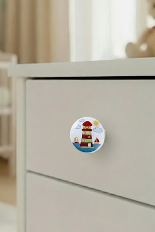 5 Adet Porselen Kule Çocuk Odası Mobilya Kulbu Seti - Tekli Düğme - Dolap ve Çekmece Kulpları Çok Renkli