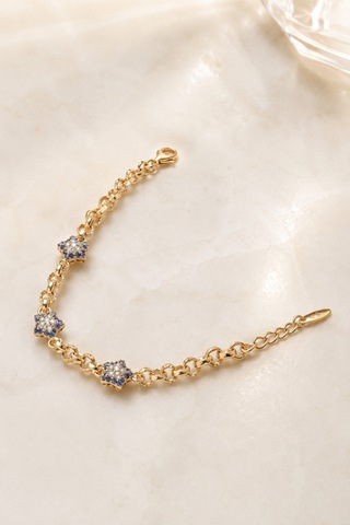Balenbi Jewelry Kadın Üçlü Yıldız Figürlü Taşlı Kararmaz Çelik Bileklik 14k Gold 1142 Altın