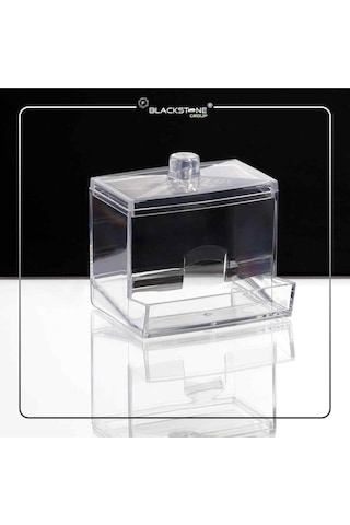 F Blackstone Büyük Boy Kapaklı Kristal Pamuklu Çubuk Organizer Kulak Çubuğu Şeffaf Beyaz