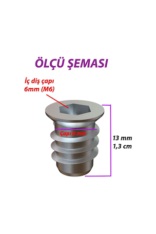 50 Adet Metal Düz Dişli Dübel Ahşap Dübeli M6 8x13 Diş Çinko Mobilya Bağlantı Ünite Birleştirme