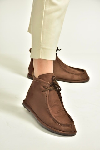 Fox Shoes V846926302 Kahverengi Süet Düz Tabanlı Bağcıklı Kadın Bot Kahverengi