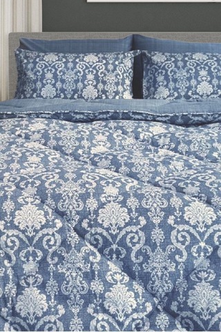 Lux Uyku Seti-tek Kişilik-lastikli Çarşaflı 2yastık Kılıflı-özel Çantada Modern Damask İndigo