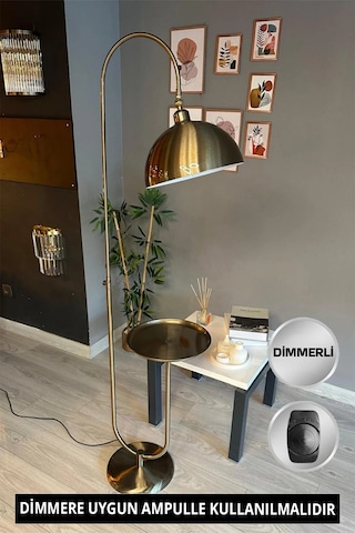 Dimmerli Işığı Ayarlanabilen Işığı Artırılıp Azaltılabilen Eskitme Tepsili Hareketli Başlık Metal Lambader Eskitme