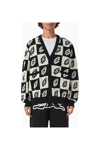 Ice Cream Checkerboard Cardigan In Cotton & Wool Çok Renkli, Jakarlı Dama Desenli Hırka Siyah
