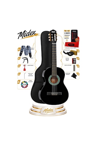 Midex Cg-270bk Siyah Klasik Gitar 4/4 Yetişkin Boy Sap Ayarlı Full Set