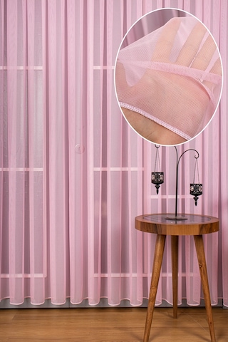 Şeker Pembe Grek Tül Perde Petek Zemin