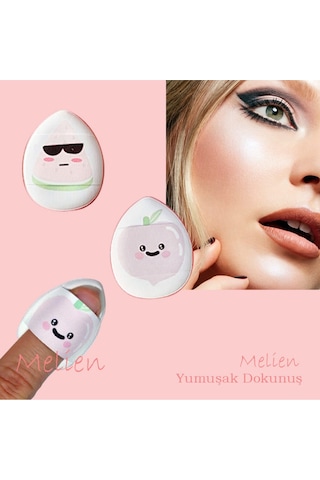 Melien Mini Cool + Elma Desenli Puf Parmak Yüz Makyaj Süngeri 2'li