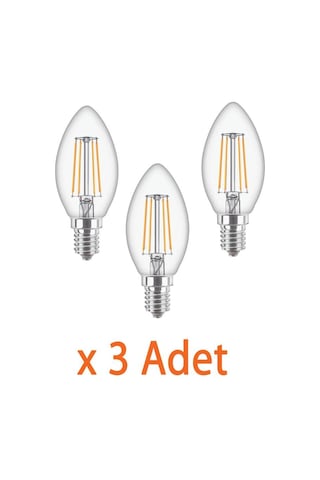 Philips 4.3w 40w Rustik Led Mum Ampul Sarı Şeffaf Cam 3 Adet