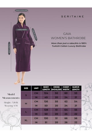 Gaia Şalyaka Kadın Bornozu- Mürdüm %100 Pamuk Mürdüm