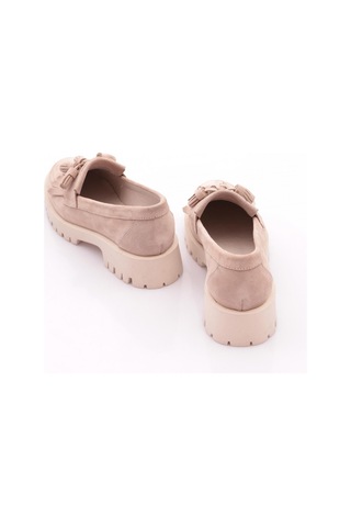 Dgn 2836 Kadin Püsküllü Loafer Ayakkabi Bej Süet