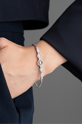 Çekirdekjewelry Işıltılı Zirkon Taşlı 925 Ayar Gümüş Şık Bileklik Gri