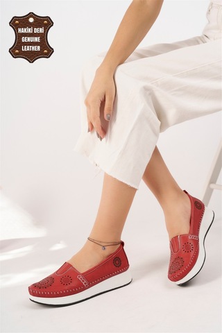 Elit Mn85l21c Kadın Hakiki Deri Espadril Kırmızı Kırmızı