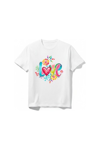 Urbantrendstore Love Unisex Kız Çocuk Erkek Çocuk Bisiklet Yuvarlak Yaka Basic Kısa Kollu %100 Pamuk Tişört Beyaz