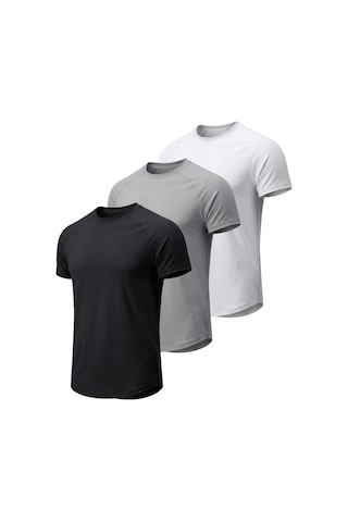 Genius Store 3'lü Paket Erkek Spor Tişört Pamuklu Esnek Günlük Kullanıma Uygun Premium Rahat Kalıpt-shirt Siyah-beyaz-gri
