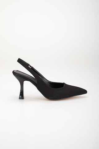 Saten Arka Açık Siyah Kadın Topuklu Ayakkabı-2739 - Siyah