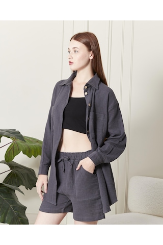 Soft Koton Kumaş Şort Gömlek Takım-3300-antrasit Antrasit