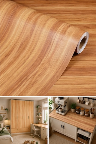 Deconitte Premium Kendinden Yapışkanlı Ahşap Desenli Pvc Mobilya Dolap Tezgah Duvar Kaplama Dekoratif 60x100cm