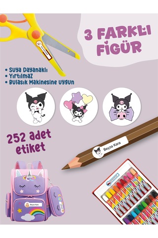 Okul Etiketi Kalem Defter Etiketi Kuromi Temalı Özel İsim Yazılabilen Etiket - 252adet