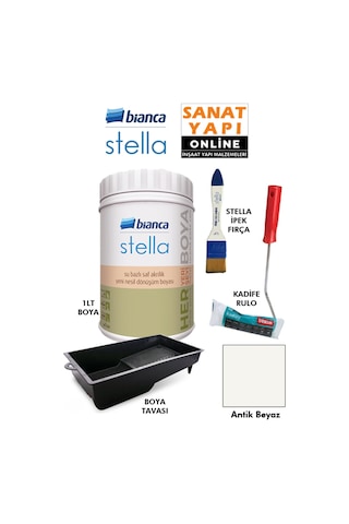 Stella Boya 4 Parçalı Set 1lt Boya - Boya Tavası- Stella İpek Fırça - Kadife Rulo Diğer
