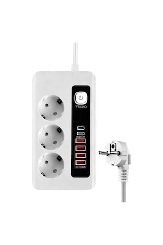 3500w Akım Korumalı Çoklu Priz, 3 Priz Girişi, 2 Type-c + 4 Usb Port 0